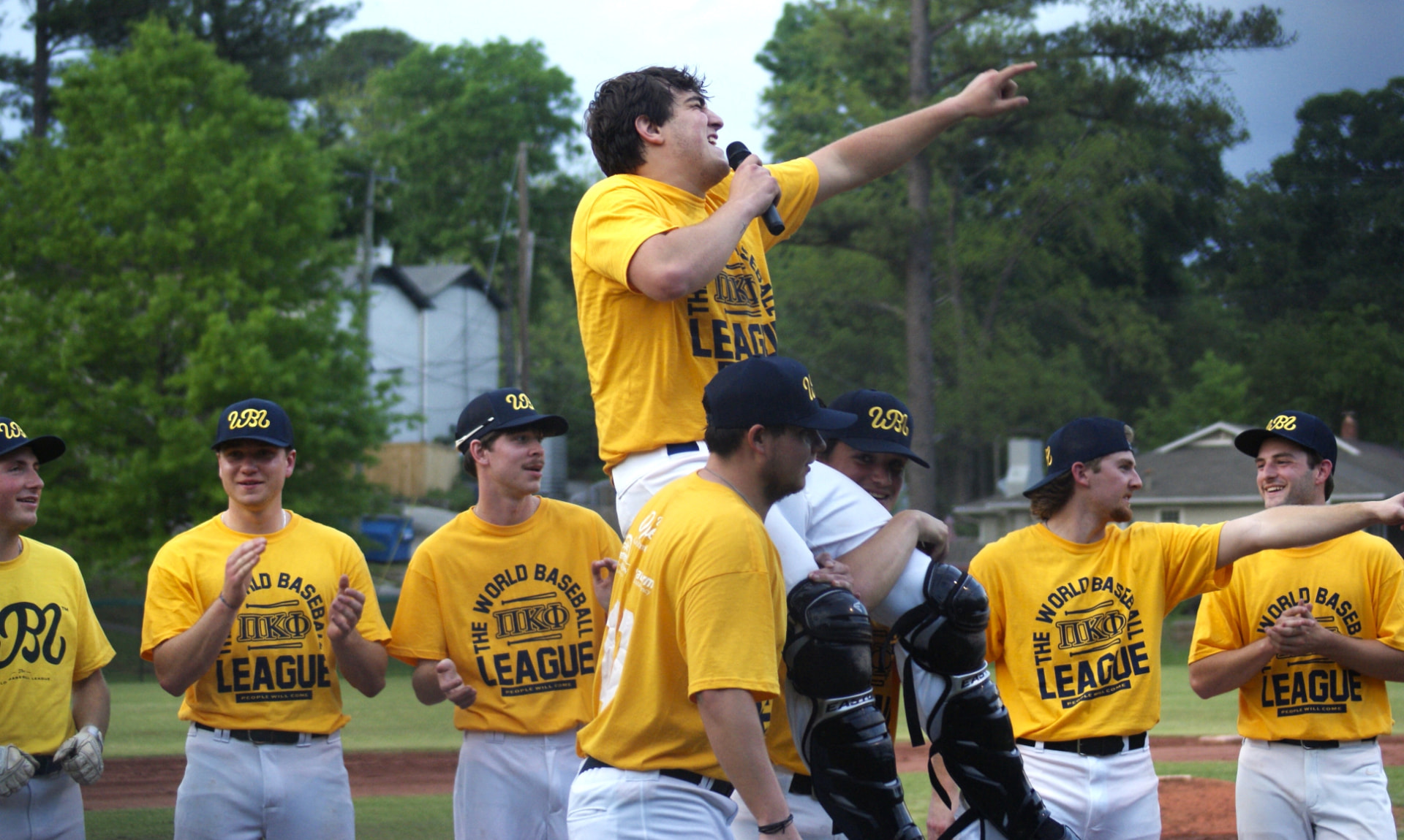 Team Pi Kappa Phi wins the between-inning performance.
