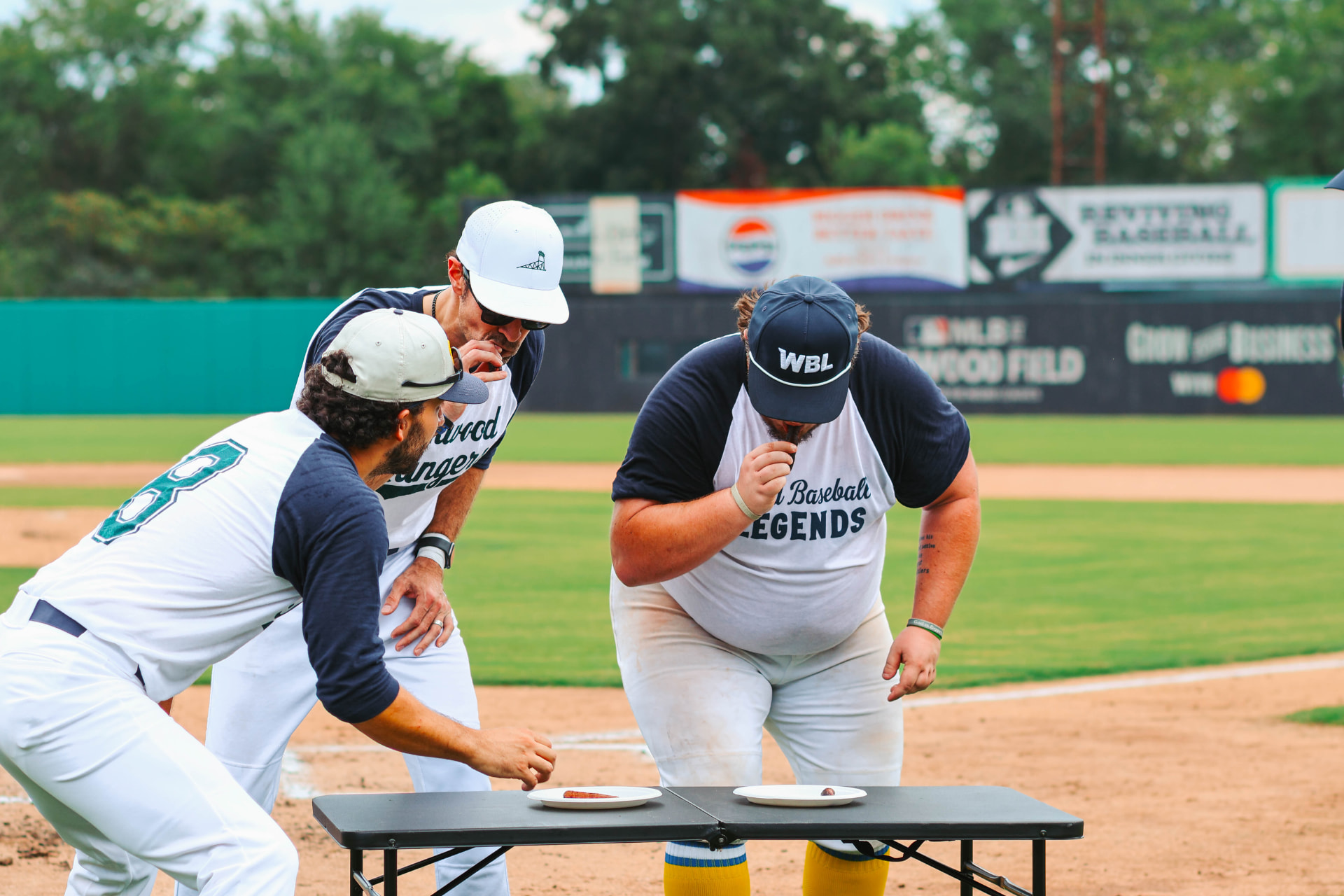 Rickwood Ranger Victor Hanson and World Baseball Legend Colin Cupit in The Hot Dog Challenge.