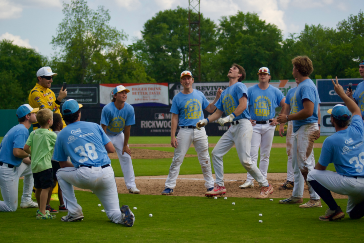 Team Sigma Chi wows the crowd with some marshmallow stunts during their between-inning performance.